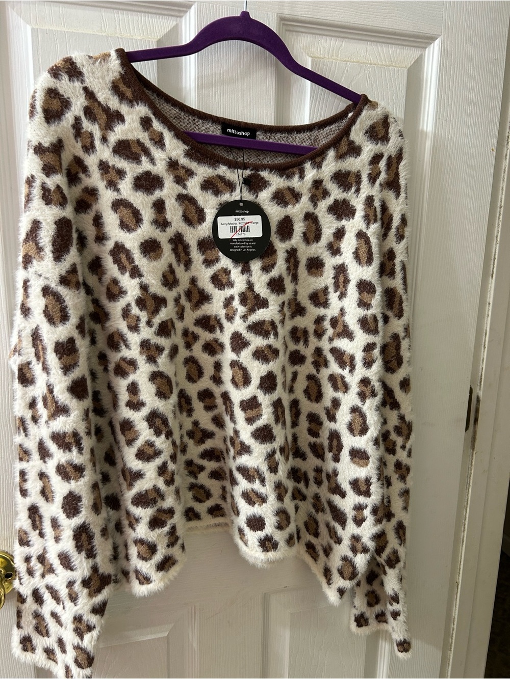 mittoshop Ivory & Brown Leopard Fuzzy Pullover